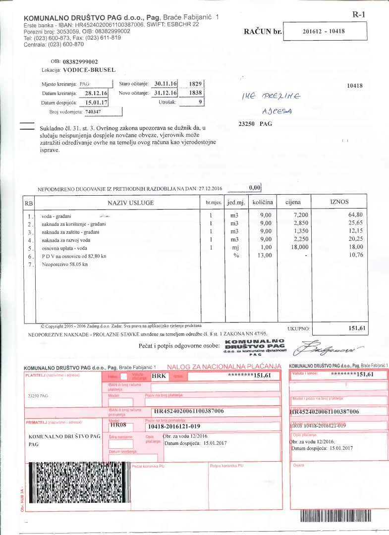 račun voda 1