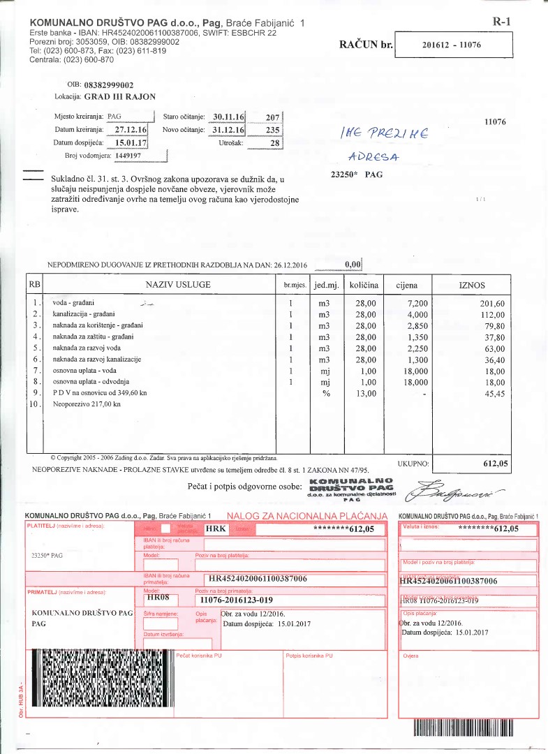 račun voda i odvodnja 1